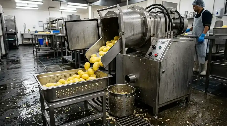 Commercial Potato Peeler Machine Sizing Guide: Abrasive Carborundum vs. Knife-Blade vs. Brush Rollers image 1