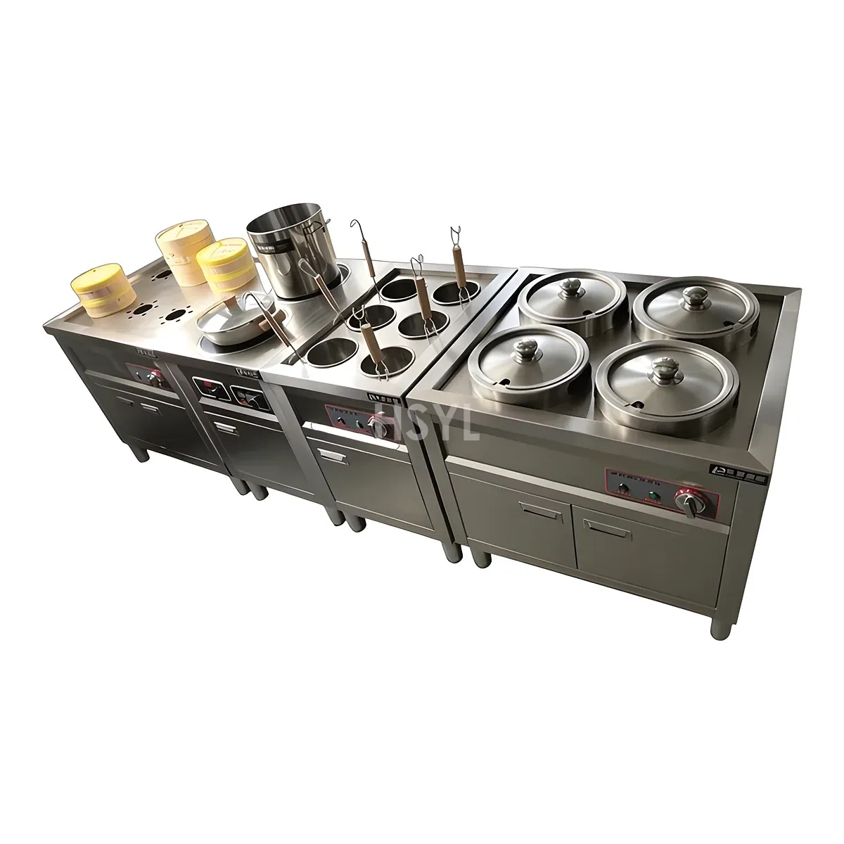 Open-Kitchen Combo Induction Noodle Boiler, Soup Stockpot & Topping Station