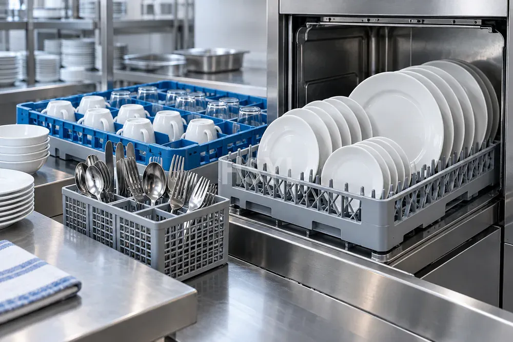 Commercial Dishwasher Rack Loading for Mixed Tableware image 1