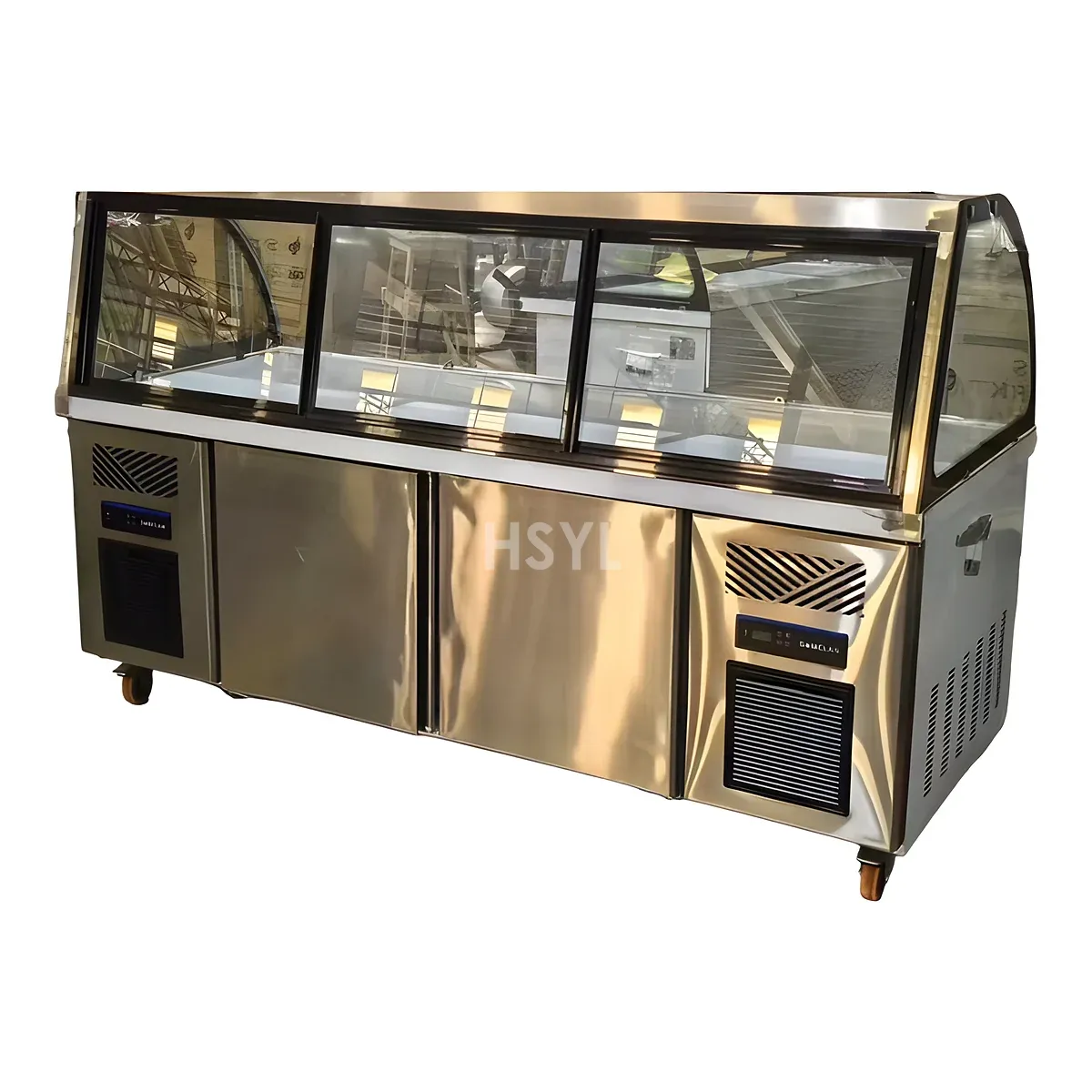 Angled-Glass Cold-Dish Showcase & 3-Zone Ingredient Display