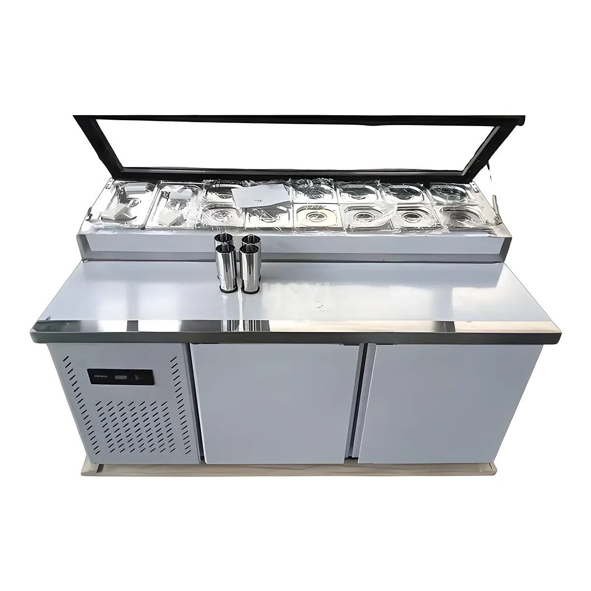 Pizza & Sandwich Prep Table with Refrigerated Topping Rail